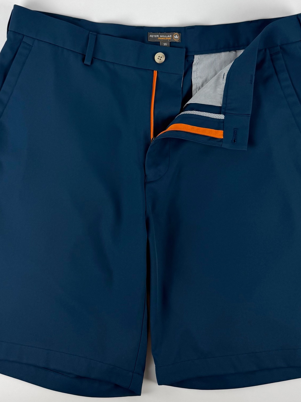 Peter Millar Summer Comfort Navy Shorts With Orange Trim W35 I9”